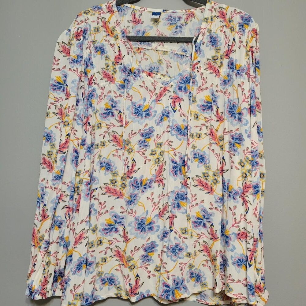 Old Navy Women's XL multi Floral peasant Blouse boho cottagecore resort